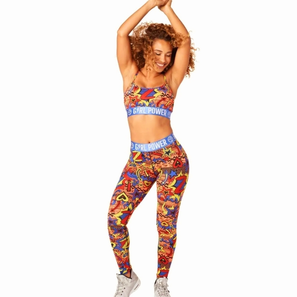 Zumba POWER GIRL COMIC ankle leggings Size Med original brand!